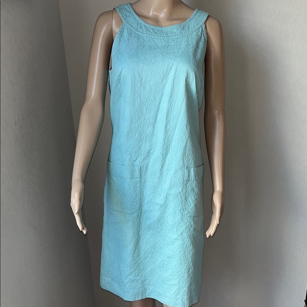 Ann Taylor cotton Sleeveless Light teal Blue Dress w/ pockets